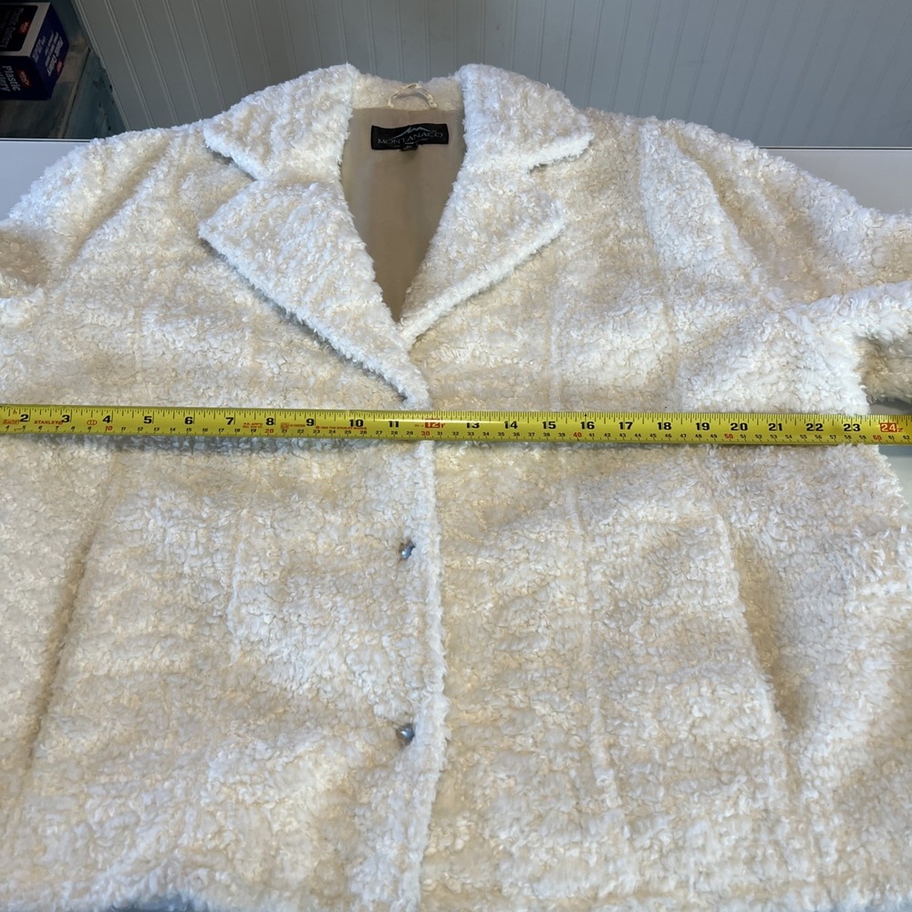 Montanaco Cream Faux Shearling Teddy Coat XL White Curly Fleece Jacket Notched - Picture 2 of 9